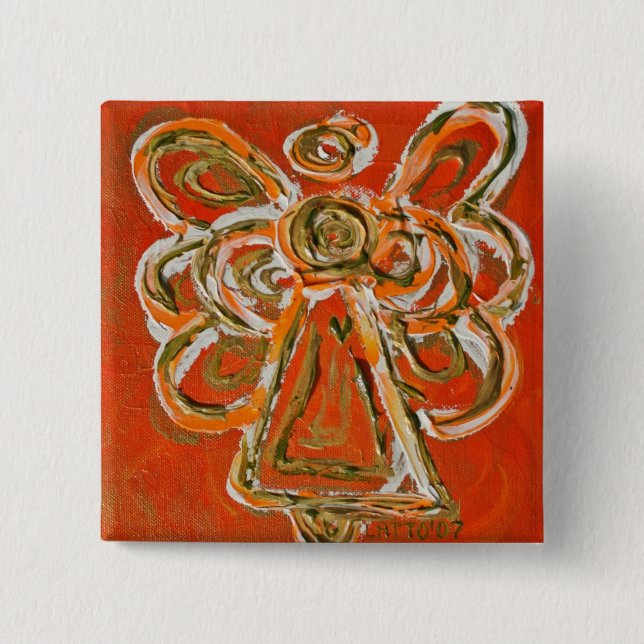 Orange Guardian Angel Custom Holiday Button Pin (Front)
