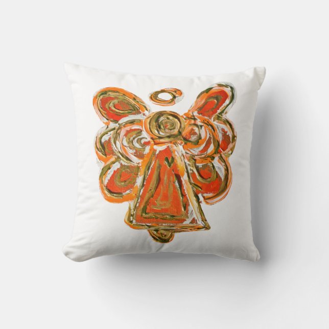 Orange Guardian Angel Decorative Art Throw Pillow (Front)