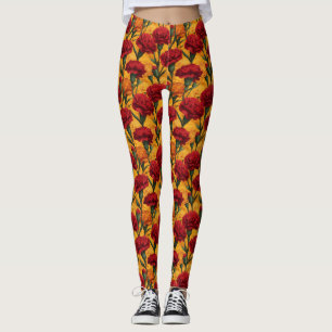Orange Gym Wear Carnation Flower Christmas Gifts Leggings