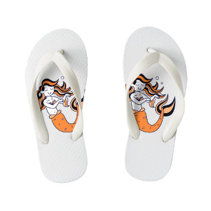 Orange Hair Mermaid  Kid's Flip Flops