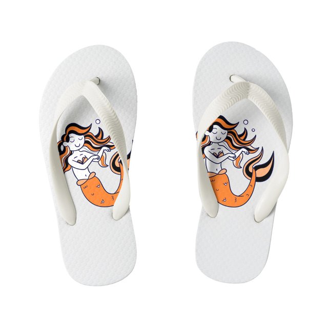 Orange Hair Mermaid  Kid's Flip Flops (Fantasy Mermaid with Orange Hair Kids Flip Flops!)
