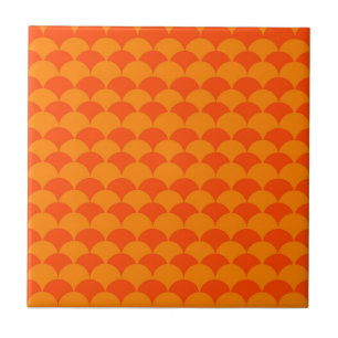 Orange Half Circle Japanese Wave Geometric Pattern Tile