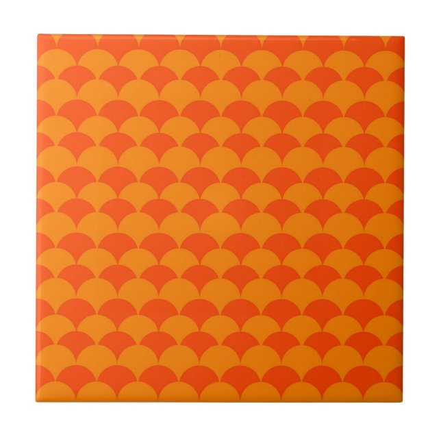 Orange Half Circle Japanese Wave Geometric Pattern Tile (Front)