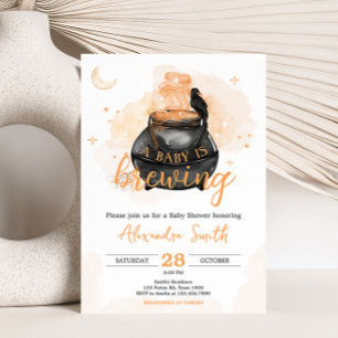 Orange Halloween A Baby is Brewing Baby Shower Invitation