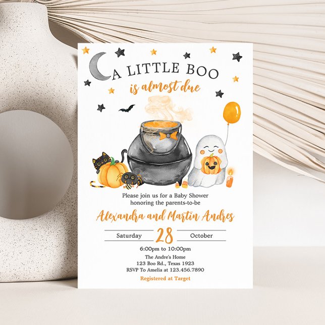 Orange Halloween A Little Boo Baby Shower  Invitation (Little Boo Orange Baby Shower Invitation)
