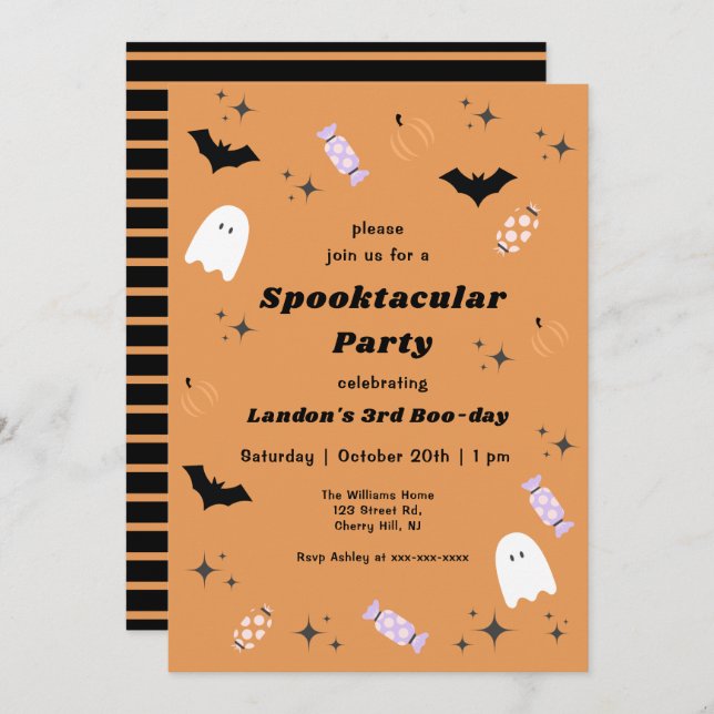 Orange Halloween Any Year Spooktacular Birthday  Invitation (Front/Back)