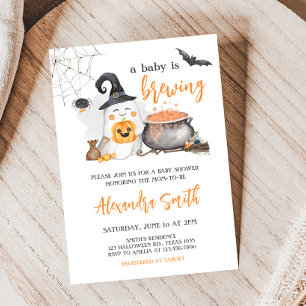 Orange Halloween Baby is Brewing Baby Shower Invitation