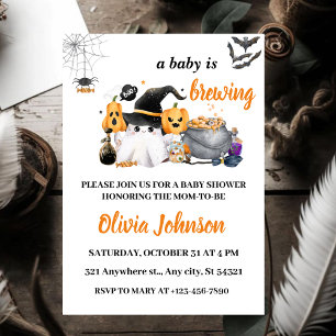 Orange Halloween Baby is Brewing Baby Shower Invitation