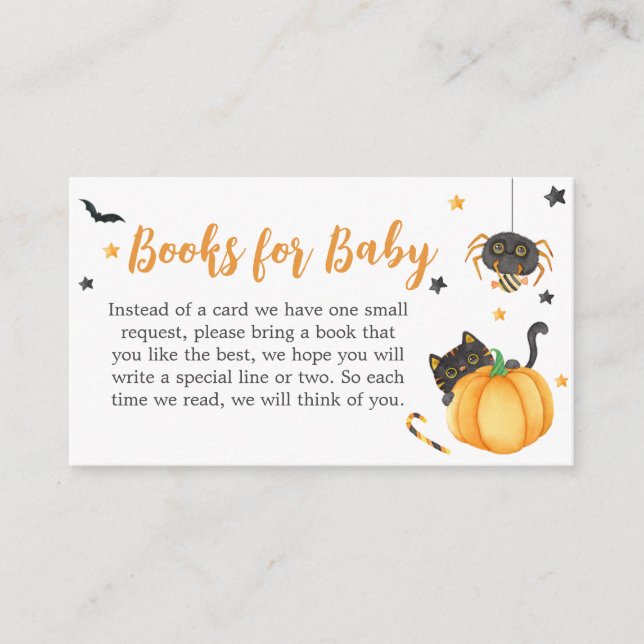 Orange Halloween Baby Shower Books for Baby Enclosure Card (Front)