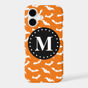 Orange Halloween Bat Pattern Black Monogram