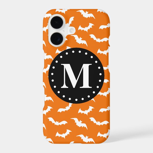 Orange Halloween Bat Pattern Black Monogram (Back)