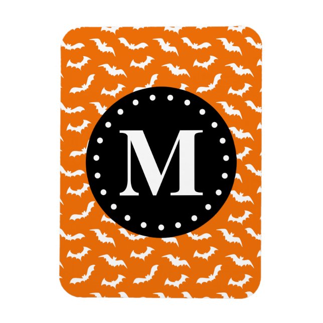 Orange Halloween Bat Pattern Black Monogram Magnet (Vertical)