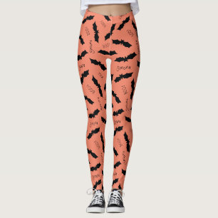 Orange Halloween Bats Boo Spooky Leggings