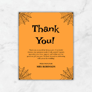 Orange Halloween Bridal Shower Thank You Card 