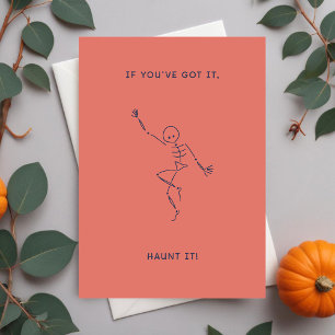 Orange Halloween Dancing Skeleton Holiday Card