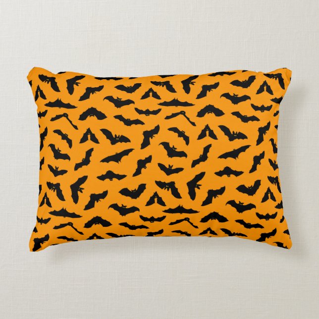 Orange Halloween Flying Bats Decorative Cushion (Front)
