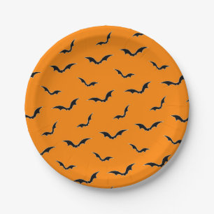 Orange Halloween Flying Bats Paper Plates