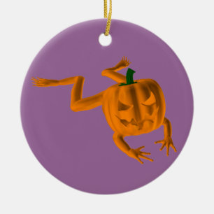 Orange Halloween Frog Ceramic Tree Decoration