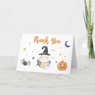 Orange Halloween Ghost Little Boo Baby Shower Thank You Card