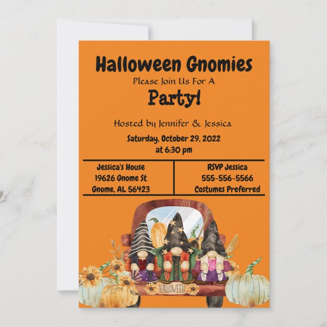 Orange Halloween Gnome Party Invitation (Front)