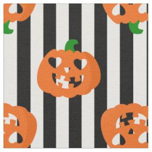 orange halloween heart pumpkin striped fabric