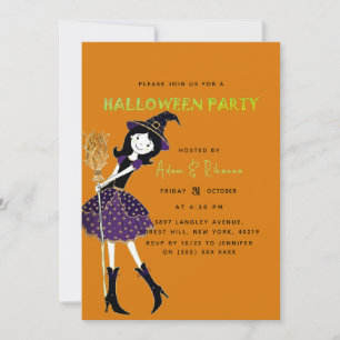 Orange Halloween Magic Broom Invitation