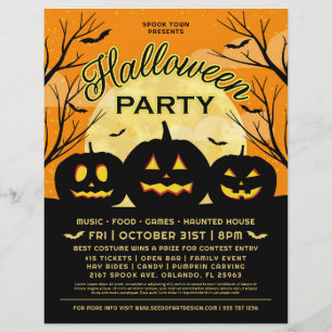 Orange Halloween Party Black Pumpkins Event Flyer