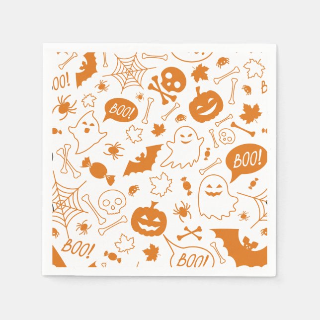 Orange Halloween Pattern Happy Halloween Art Napkin (Front)