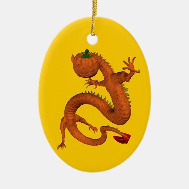 Orange Halloween Pumpkin Dragon Ceramic Tree Decoration (Front)