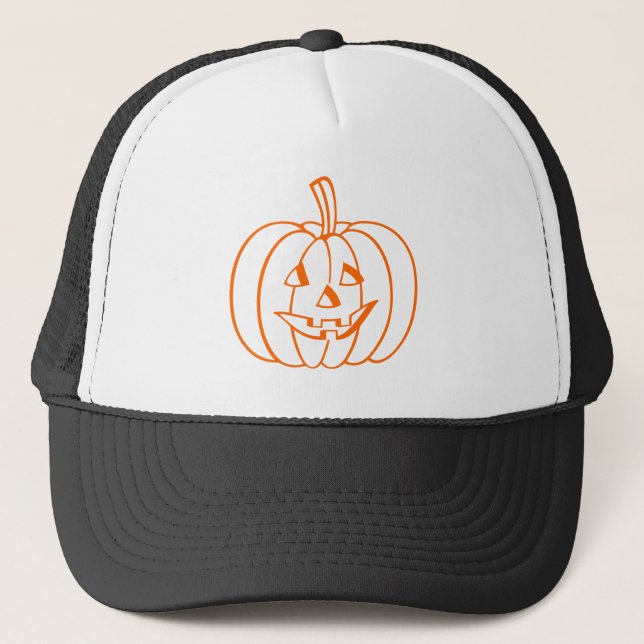 Orange Halloween Pumpkin Jack-O-Lantern Outline Trucker Hat (Front)