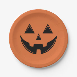 Orange Halloween Pumpkin Jack o Lantern Paper Plat Paper Plate