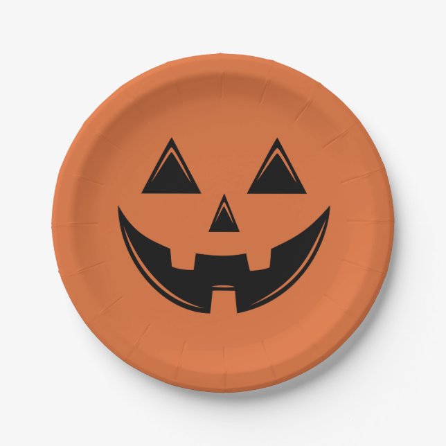 Orange Halloween Pumpkin Jack o Lantern Paper Plat Plate (Front)