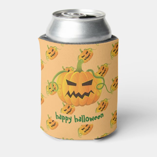 Orange Halloween Pumpkin Seamless Pattern Can Cooler (Can Back)