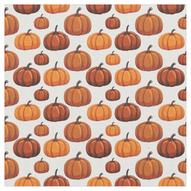 Orange Halloween Pumpkins – Festive Autumn Pattern Fabric (Close Up)