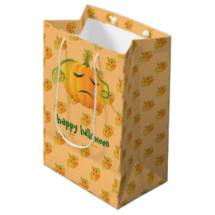 Orange Halloween Sad Pumpkin Seamless Pattern Medium Gift Bag