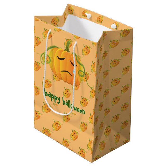 Orange Halloween Sad Pumpkin Seamless Pattern Medium Gift Bag (Front Angled)