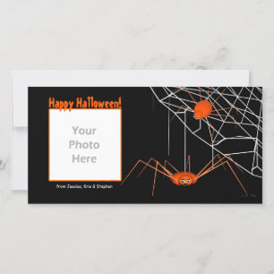 Orange Halloween Spiders Holiday Card