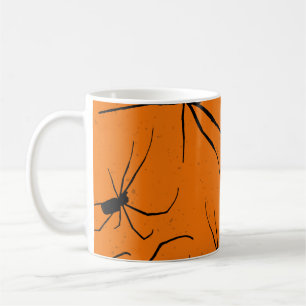 Orange Halloween Spiders Pattern, Black Spider Coffee Mug