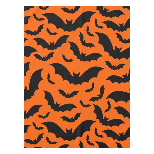 orange halloween vampire bats gothic tablecloth (Front)