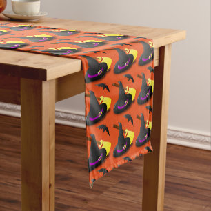 Orange Halloween Witch Hat Pattern Table Runner
