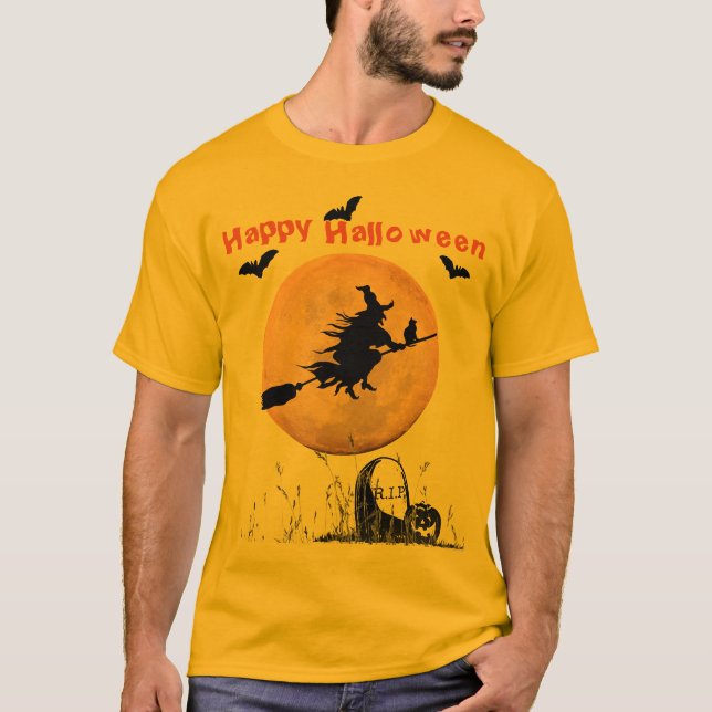 Orange Halloween Witch T-Shirt (Front)