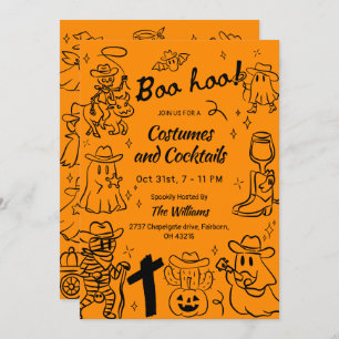 Orange Hand Drawn Cowboy Theme Halloween Party  Invitation