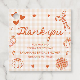 Orange Hand Drawn Fall in Love Bridal Shower Favour Tags