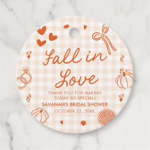 Orange Hand Drawn Fall in Love Bridal Shower Favour Tags