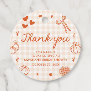 Orange Hand Drawn Fall in Love Bridal Shower Favour Tags