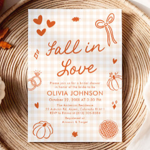 Orange Hand Drawn Fall in Love Bridal Shower Invitation