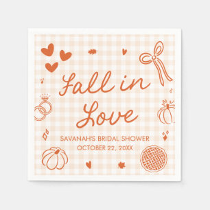Orange Hand Drawn Fall in Love Bridal Shower Napkin
