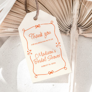 Orange Hand Drawn Frame Bridal Shower Thank You Gift Tags