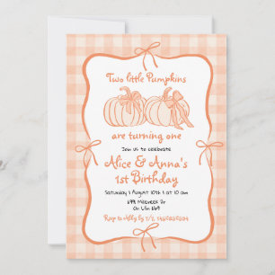 Orange Hand Drawn Pumpkin Twins Birthday Invitation