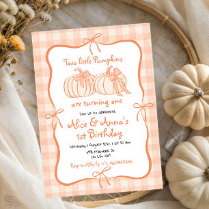Orange Hand Drawn Pumpkin Twins Birthday Invitation